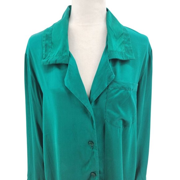 Vintage Morgan Taylor Womens Small Nightgown Sleep Shirt Silk Green Long Sleeve - Picture 2 of 9